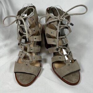 Gianni Bini Zeta Size 9 Suede Lace Up Heels Gray Casual